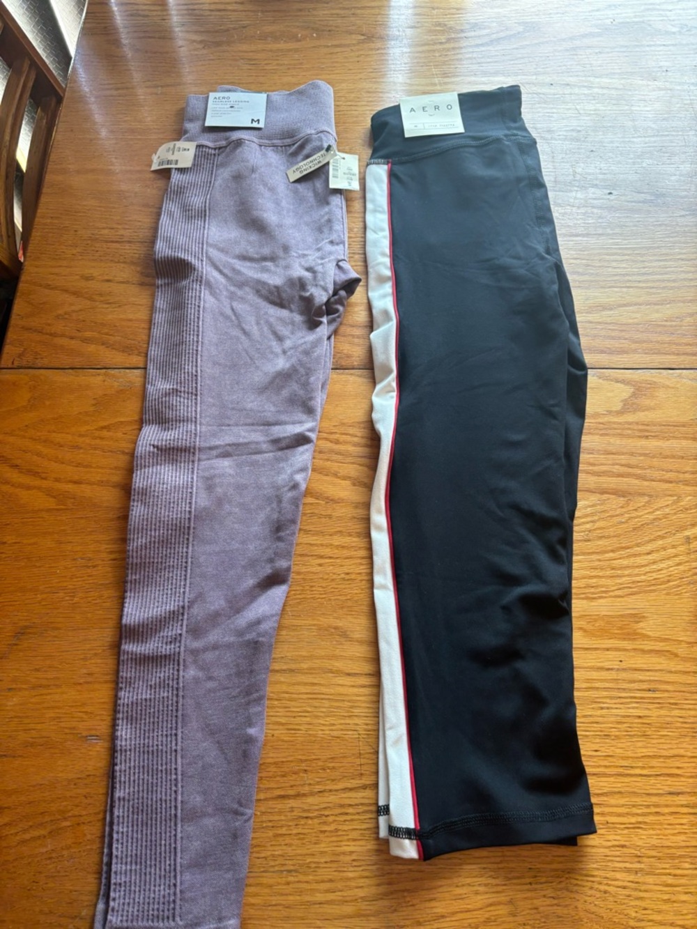 NWT 
AERO Purple Seamless Legging & AERO Black Crop Legging with Stripe Size M